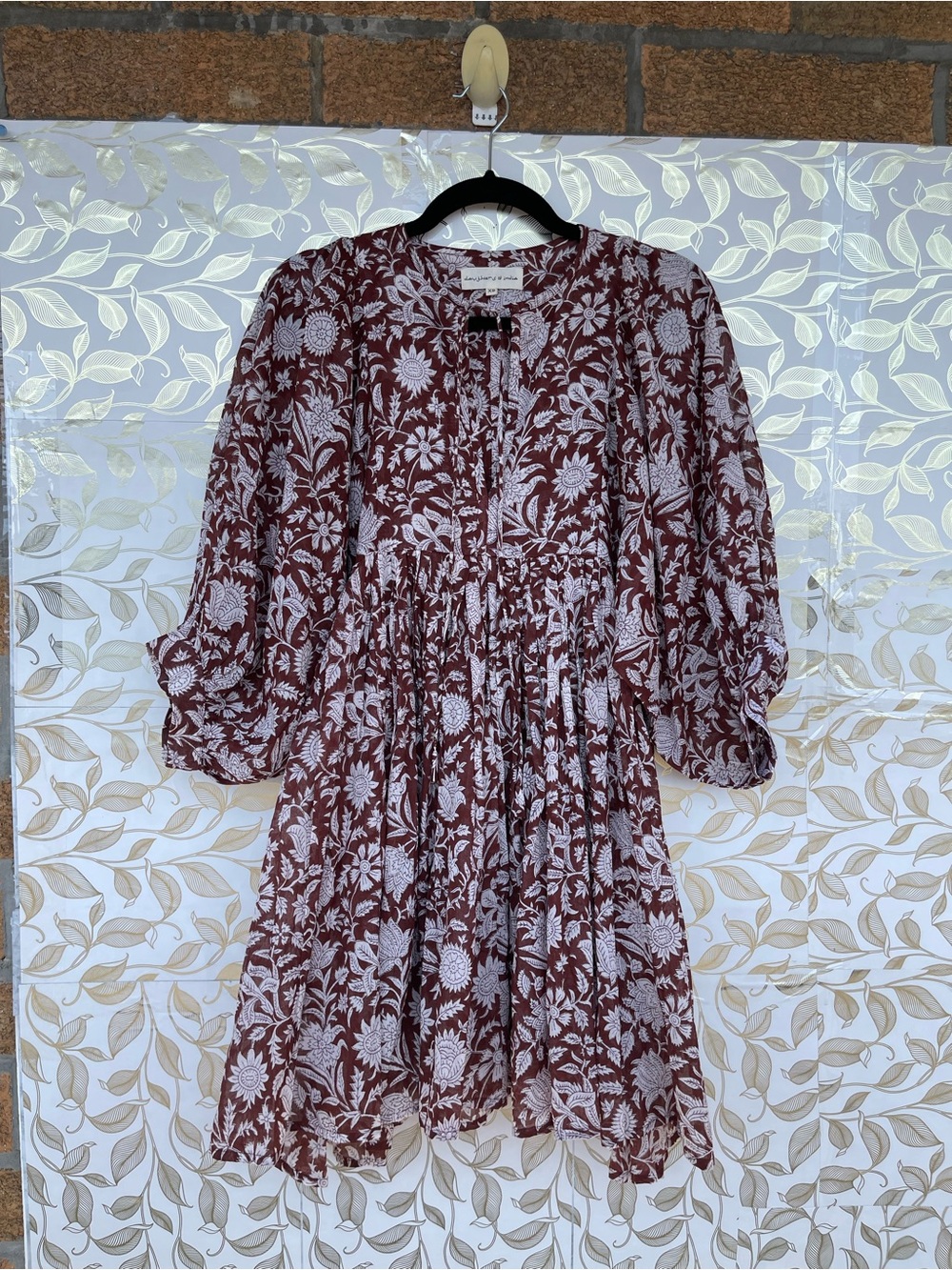 Daughters of India Maroon Floral Cotton Mini Dress XS Boho - Picture 12 of 17